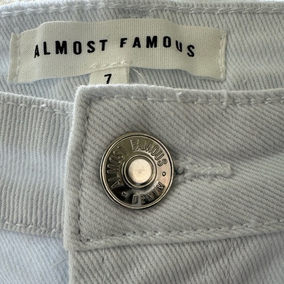 Almost Famous 7 Light blue flared leg raw hem high rise double denim Block color - Picture 2 of 9